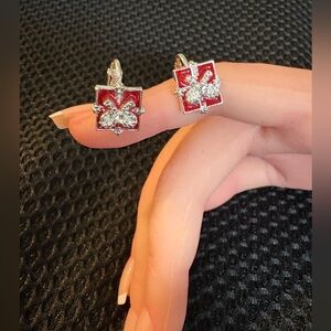 Vintage Avon Red & Silver Rhinestone Bow Clip-On Earrings